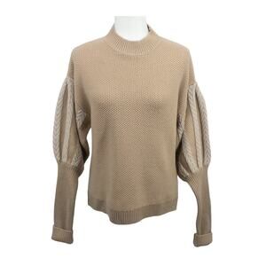 Jonathan Simkhai Women 100% Wool Balloon Sleeve Sweater Beige